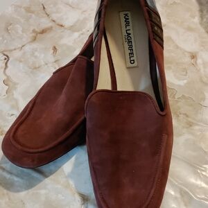 Karl Lagerfeld Deep Red Suede Loafers